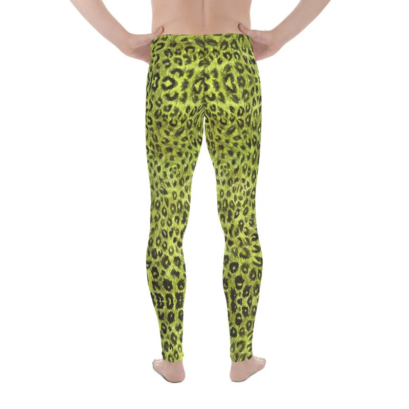 Yellow Leopard Men's Leggings, Animal Print Compression Running Tights-Made in USA/EU