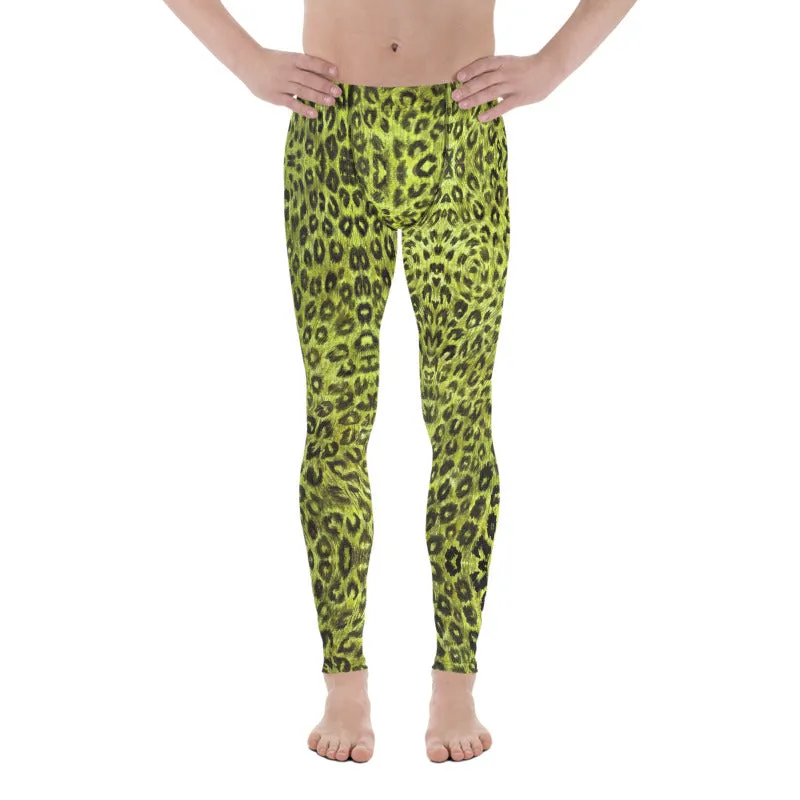 Yellow Leopard Men's Leggings, Animal Print Compression Running Tights-Made in USA/EU