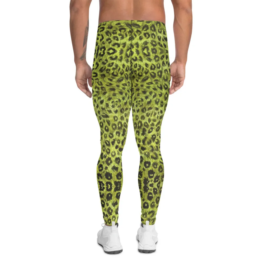 Yellow Leopard Men's Leggings, Animal Print Compression Running Tights-Made in USA/EU