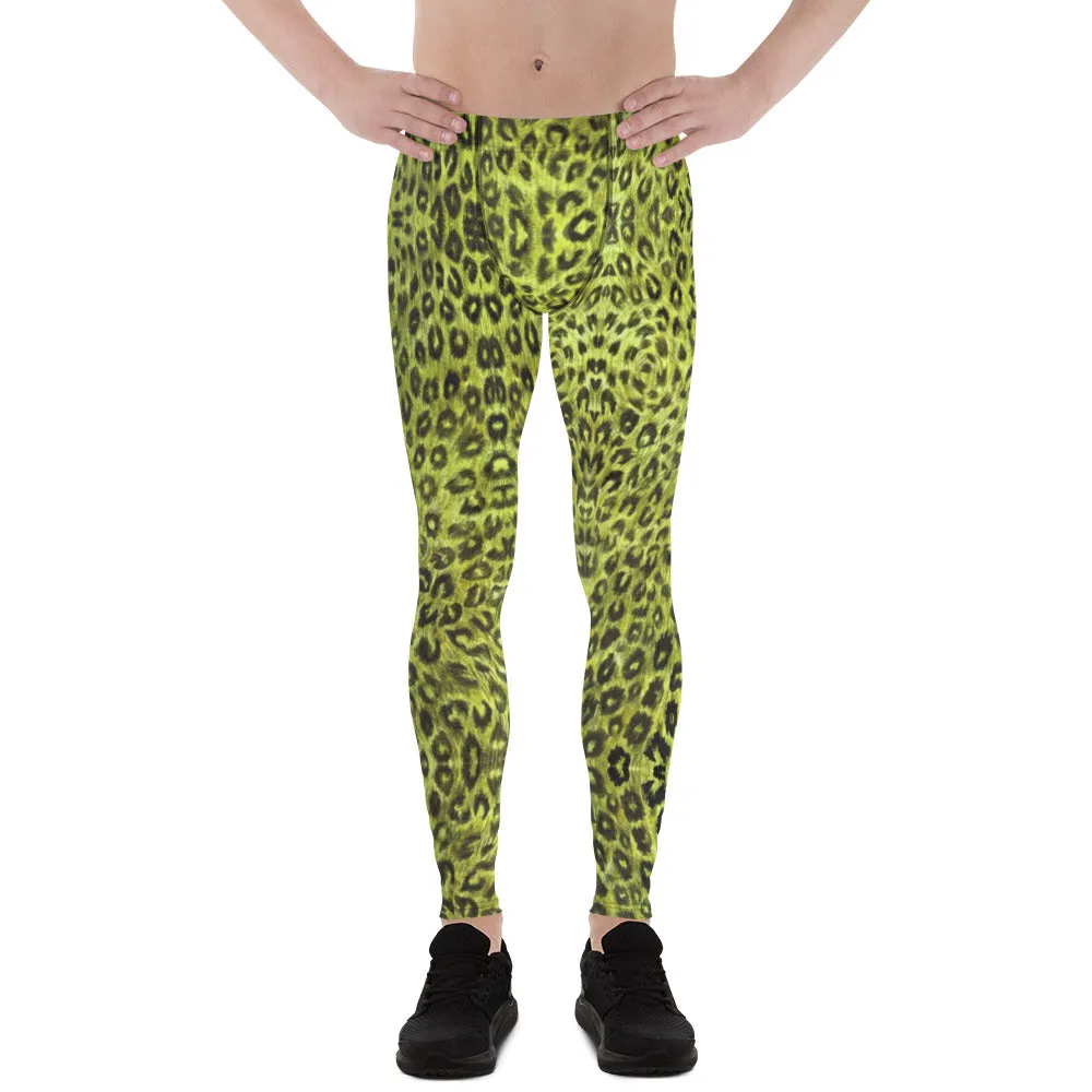 Yellow Leopard Men's Leggings, Animal Print Compression Running Tights-Made in USA/EU